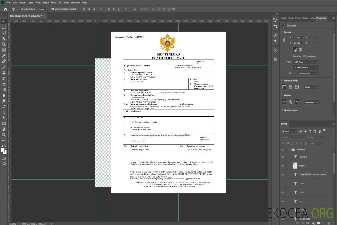 Modèle Word et PDF de certificat de décès du Monténégro template